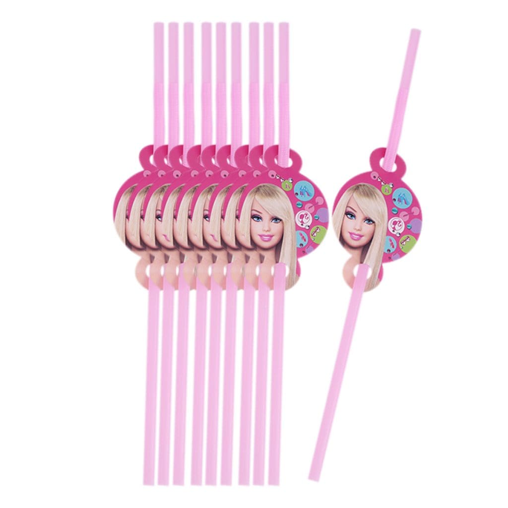 Barbie Doll Plastic Straws, 10pcs