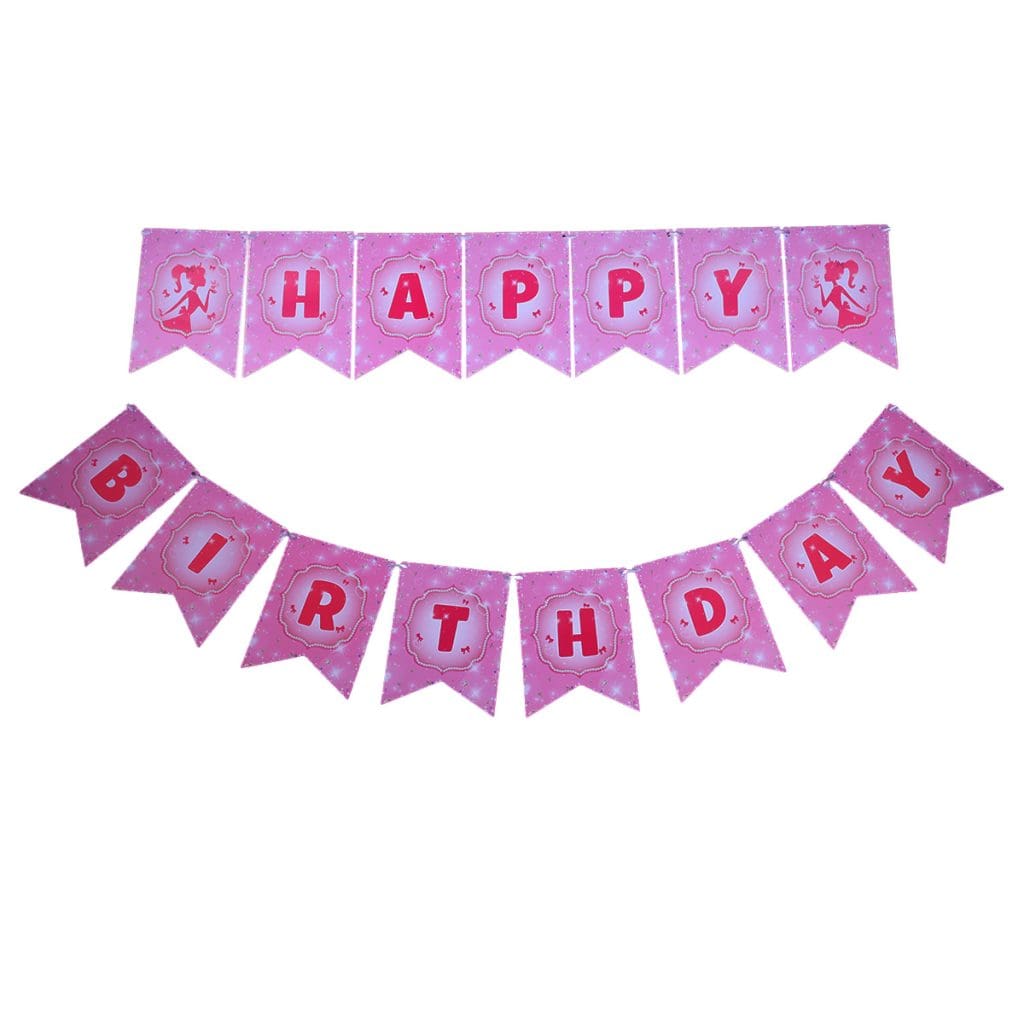 Pink Barbie Girl HBD Letter Banner