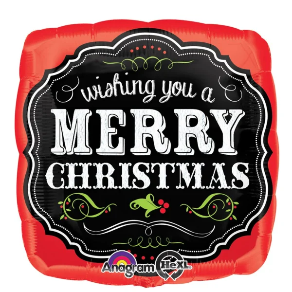 Merry Christmas Chalkboard Square Foil Balloon