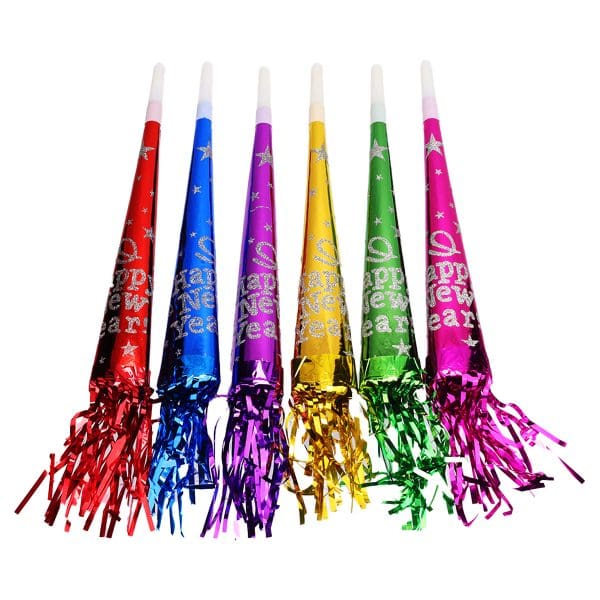 Happy New Year Foil Horn 12in 6pcs
