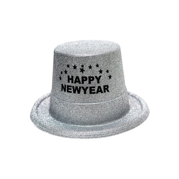 Happy New Year Silver Glitter Hat