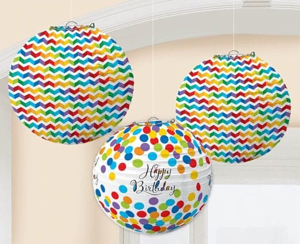 Round Lanterns Multi Colour 9.5in 3pcs