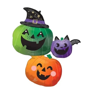 Stacked pumpkins Halloween foil balloon with fun and spooky faces