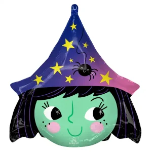 Standard shape Halloween balloon featuring a witch design, ideal for party decorations.