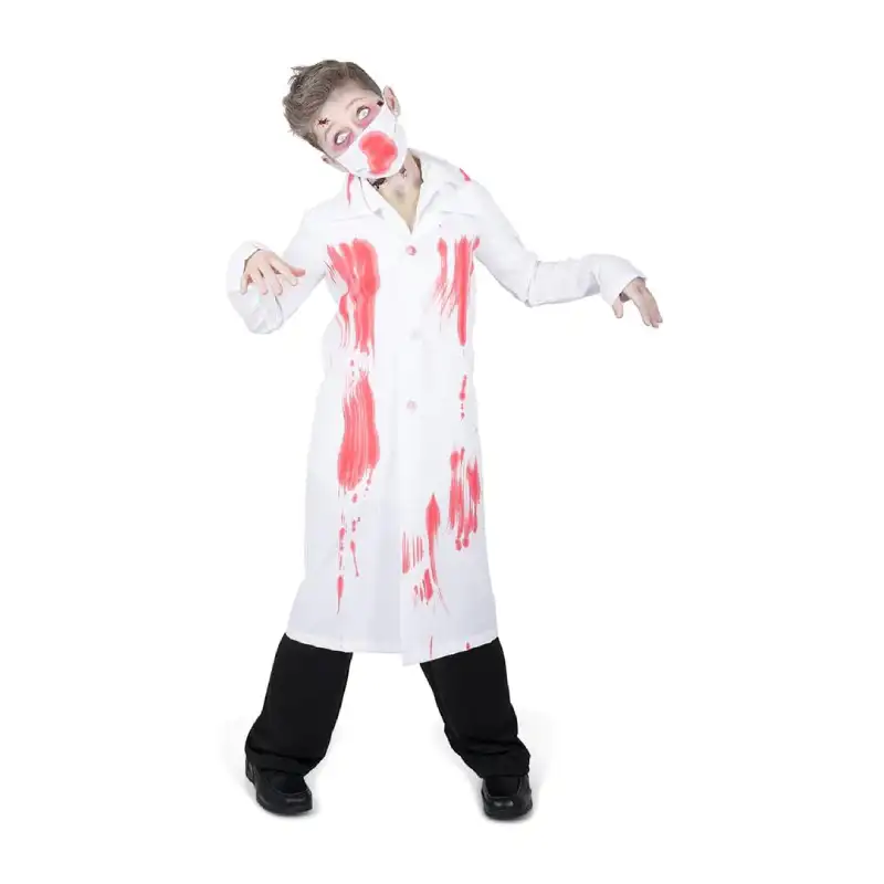 Scary Zombie Doctor Child Halloween Costume with Bloodstained Coat and Surgical Mask for Spooky Theme Parties