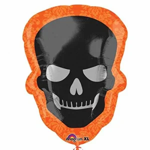 Halloween skull foil balloon with a menacing smile for party décor