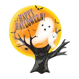 Cheerful junior shape Halloween balloon featuring spooky ghost designs, ideal for festive decorations.