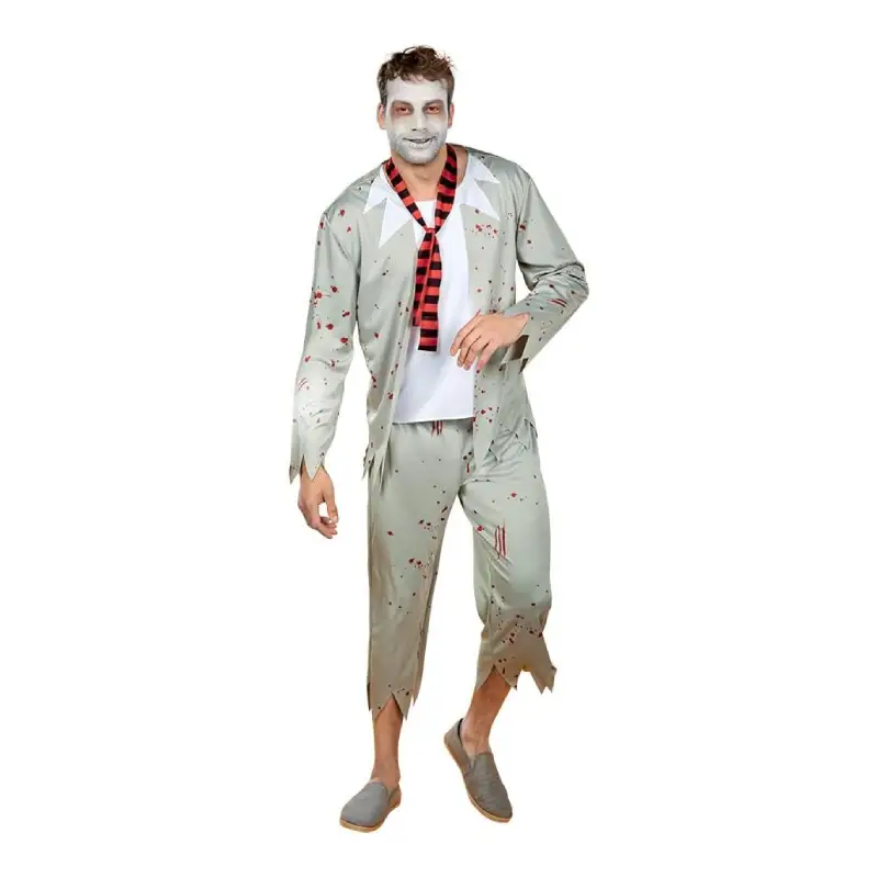 Zombie Casual Men Adult Halloween Costume with Tattered Shirt, Pants, and Tie Cord