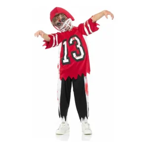 Zombie Footballer Kids Halloween Costume with Tattered Top, Trousers, and Hat for Spooky Dress-Up Parties