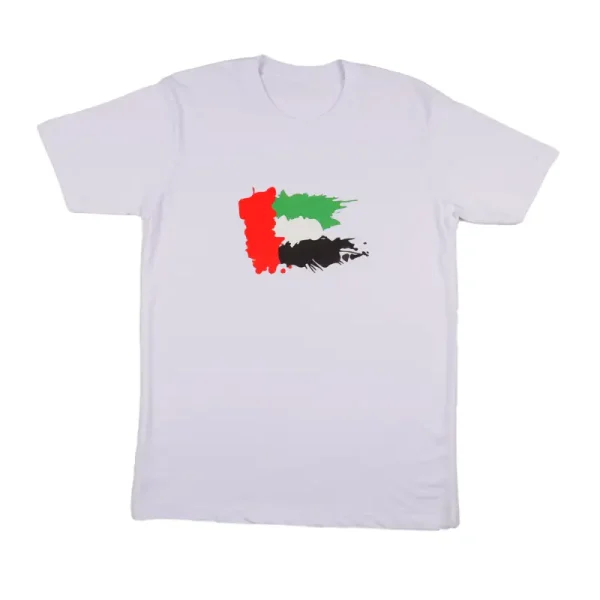 Happy National Day UAE Adult T-Shirt with UAE flag print, round neck, and half sleeves