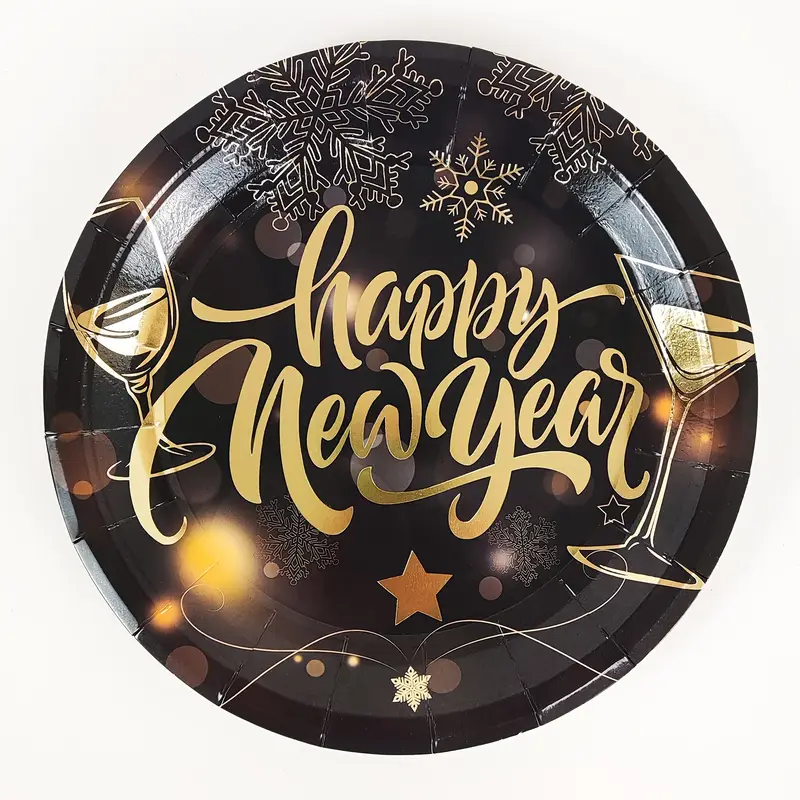 new year plates black