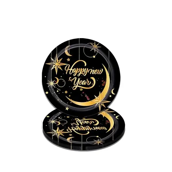 new year plates gold and black