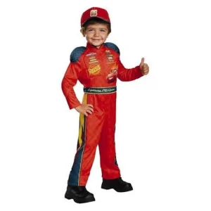 Boys Disney Cars Lightning McQueen Classic Child Costume in red for kids under eight years old.