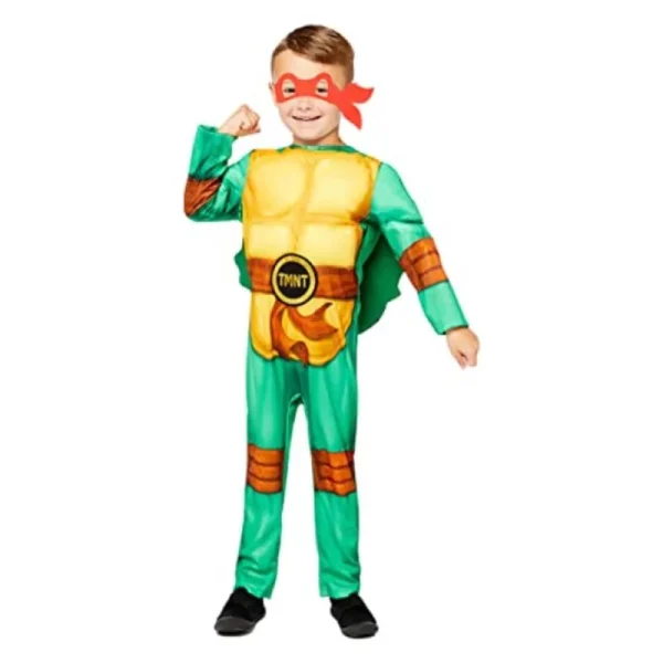 Green and yellow Kinder Jungen Teenage Mutant Ninja Turtle Costume for kids aged 4-8 years.