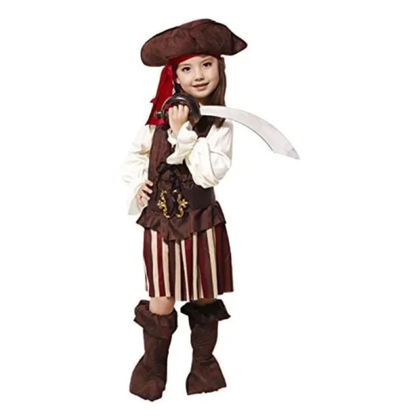 Lovely Pirate Girl Costume in white and brown for kids under eight years old.